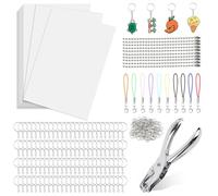 VMUTGA 246 Piezas Plastico Magico Kit, 25 Papel Plástico Termocontraíble Transparente Shrink Plastic Encogible Papel Retráctil con Perforador Llaveros Accesorios para Niños Manualidades Creativas