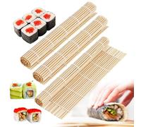 VMUTGA 3 Piezas Esterilla Sushi, 24 x 24 cm Alfombrilla Sushi, Sushi Roll Mat Bamboo, Alfombrilla de Bambú Reutilizable, para Cocinar, Fiestas, Principiantes, Profesionales