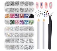 VMUTGA 4300 Piezas Piedras de Strass para Uñas, 6 Tamaños Strass Diamantes de Imitación Cristal Transparente Gemas Redondos de Cristal con Pinzas de Recogida para Manualidades en Uñas Cara Decoración