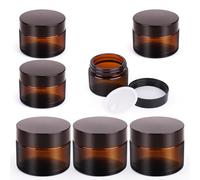VMUTGA 6 Piezas Ámbar Tarros de Cristal, 30ml/50ml Envase para Cremas de Viaje, Tarros de Crema para Cosméticos, Cremas y Lociones