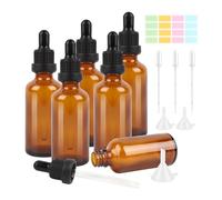 VMUTGA 6 Piezas Frasco Cuentagotas Cristal, 50ml Marrón Botellas Goteros Botellas Vacías con Pipeta Cuentagotas Botellas Vacía de Vidrio para Aceites Esenciales Perfumes Aromaterapia Laboratorio