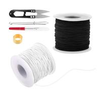 VMUTGA Cuerda Elástica para Pulseras, 1 mm x 100 m Hilo Elástico Cuerda con Tijeras y Aguja, Hilo de Abalorios para Tejer Collares, Pulsera, Blanco y Negro