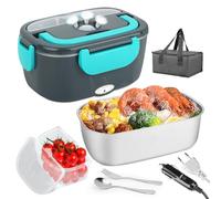 VMUTGA Fiambrera Electrica Comida Trabajo 60W, Comida Trabajo 1,5L Fiambrera Termica con Bolsa y Cubiertos de Gran Tamaño, 12V/24V/220V Fiambreras Comida Trabajo Coche y Camión, para Hogar y Coche
