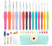 VMUTGA Kit Conjunto Agujas de Ganchillos, 14 Piezas Ganchillos Crochet Coloridas Set de Gancho Ergonómico de Agarre Suave Kit con Accesorios de Agujas para Principiantes Novatos, Regalo para Mujeres