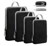 VMUTGA Organizador Maleta, Compression Packing Cubes, Expandibles, Impermeable, Ultraligera, Bolsas de Viaje para Maletas y Mochila, 4 en 1 Set Negro