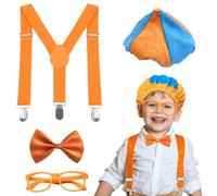 Vmxlso 4 disfraces para niños, juego de rol, accesorios de vestir para niños, juego de disfraces con tirantes, pajarita naranja, sombreros y gafas, disfraces de juego de rol para niños, disfraces de