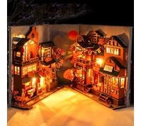 Vmxlso DIY Book Nook Kit, Puzzle 3D Madera Booknook, Casas Miniaturas para Montar con Mueble y Luz LED, DIY Miniature Dollhouse Kit, DIY Miniature House para Adultos (Callejón de los Cerezos en Flor)