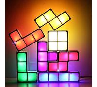 Vmxlso Luz Nocturna Apilable, 7 Colores Bloqueo de Inducción Lámpara de Mesa, 3D Rompecabezas LED Lamparas de Mesita de Noche, DIY Bloque Mágico Lampara Noche Juguetes para Niños Dormitorio Decoración