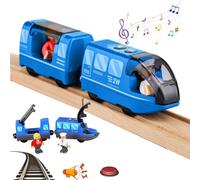 Vmxlso Tren Electrico Juguete Niños, Eléctrico de Tren Madera Juguete, Trenes de Juguetes para Niños, Conexión Magnética Trenes Electricos, Eléctrico Tren Juguete Compatible con Thomas, Brio(Azul)