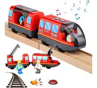 Vmxlso Tren Electrico Juguete Niños, Eléctrico de Tren Madera Juguete, Trenes de Juguetes para Niños, Conexión Magnética Trenes Electricos, Eléctrico Tren Juguete Compatible con Thomas, Brio(Rojo)