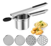 VN Patata Ricer Acero inoxidable Patata Masher con 4 rebanadas desmontables Masher de alimentos manual con mango no deslizamiento 15 oz cocina frutas y verduras prensa 12.99 × 4.7 pulgadas Ricer de