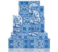 Vnaaem Chinoiserie - Papel de regalo de 6 piezas con elementos de porcelana azul y blanco con estampado de árbol de pájaros para niñas y niños, manualidades, cumpleaños, baby shower, boda, fiesta, año