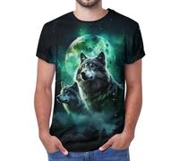 VNBNT Camisetas de lobo para hombre y mujer, camiseta gráfica con diseño 3D, camiseta novedosa de lobos aulladores, camiseta de tres lobos y lunas, Papá e hijo Lobo, XX-Large
