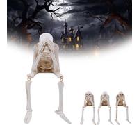 VNDGEOUH Simulación de Chimenea de Halloween con combinación de Calaveras, estatuas de Esqueleto Que no Ven, Hablan ni oyen el Mal, Ambiente Creativo for Patio(Don't Look)