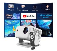 VNEIMQN Proyector Nativo 1080P Enfoque Automático y Corrección Keystone WiFi 6 Bluetooth 5.2 Giratorio 180° con Zoom 50% Resistente al Polvo para Cine en Casa y Jardín (L350-ZZ)