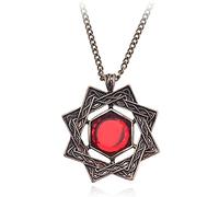 VNEWSCHI Game The Elder Scrolls 3 collares Skyrim Amuleto de Mara Arkay Morrowind Collar largo de la Hermandad Oscura ''Sun Knight'' Colgante de cristal rojo Collar de metal Cosplay Joyería Regalo