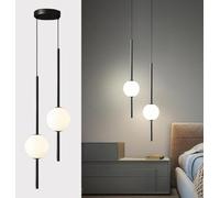 VNGBFGDFVN Modern Globe Pendant Light, LED Bedside Hanging Lamp Bedroom Minimalist High Ceiling Pendant Lighting Black Linear Long Chandelier, for Dining Room Living Room Kitchen Island Foyer 1 Light