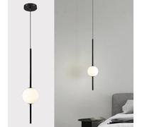 VNGBFGDFVN Modern Globe Pendant Light, LED Bedside Hanging Lamp Bedroom Minimalist High Ceiling Pendant Lighting Black Linear Long Chandelier, for Dining Room Living Room Kitchen Island Foyer 1 Light