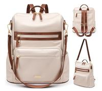 VNINE Mochila Mujer, Mochila Antirrobo Mujer, Mochila Urbana, Mini Mochila, Bolso Elegante, Bolso Bandolera, Mochila Impermeable Para Portátil de 14 Pulgadas, Beige