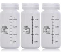 Vninkul 4 botellas de boca ancha con escala, 250 ml, botella de laboratorio con tapón de rosca, botellas de plástico de boca ancha, botellas de plástico para botellas de muestras de agua