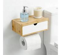 Vninkul Porta Rollos de Papel Higienico con Caja de Pañuelos,Soporte para Papel Higiénico Adhesivo con Cajón,Soporte Rollo Papeles de Madera y Metal para Toallitas Húmedas