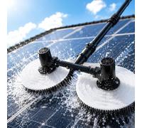 vnmudzeo Cepillo Rotativo para Paneles Solares - Limpiador PV de Doble Cabezal 65 cm con Manguera de Agua 20 m y Cerdas de Nylon 7.5m(24.6ft)
