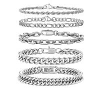 VNOX 2/5 pulseras de cadena para hombres y mujeres, juego de pulseras de cadena de eslabones cubanos de acero inoxidable resistente para hombres y mujeres, 6.5/7/7.4/8.2/9 pulgadas, One Size, Acero