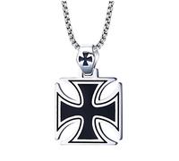 Vnox Acero inoxidable Hombres La Plata Negro Collar Colgante Cruz de los Templarios,la cadena libre