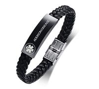 VNOX Addison Disease Medical Bracelet Pulsera de Alerta Médica de Cuero de Acero Inoxidable Estrella de la Vida Pulsera de Cuero Médica para Hombres,Mujeres,Ajustable