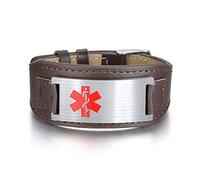 VNOX Brazalete de Cuero con identificación médica Personalizada para Hombres,Nombres de Trenzas,Brazalete de Advertencia médica para Hombres,Parejas con Apellidos,cumpleaños,Navidad