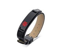 VNOX Brazalete de cuero con identificación médica personalizada para hombres,nombres de trenzas,brazalete de advertencia médica para hombres,parejas con apellidos,cumpleaños,Ajustable 15-19.5cm