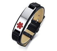 VNOX Brazalete de cuero con identificación médica personalizada para hombres,nombres de trenzas,brazalete de advertencia médica para hombres,parejas con apellidos,cumpleaños,Ajustable 15-19.5cm