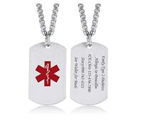 VNOX Collar con colgante de placa de identificación de alerta médica de emergencia de acero inoxidable para hombres y mujeres, *custom engraving, Acero inoxidable, No es una piedra preciosa