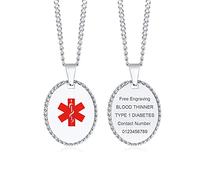 VNOX Collar con Colgante de Placa de Identificación de Alerta Médica Personalizada de Acero Inoxidable para Hombre Tipo Placa Militar SOS Joyería de Emergencia, Collar de Identificación Médica