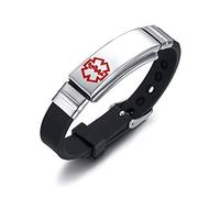 VNOX Grabó la Pulsera Ajustable de la Identificación Médica SOS del Acero Inoxidable del Silicón Negro Libre para las Mujeres de los Hombres