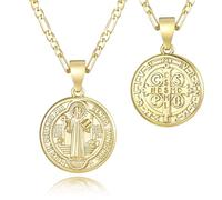 VNOX Medalla de San Benito Dorada - Collar Religioso Elegante para Hombre y Mujer, Colgante Redondo de Protección Espiritual, Amuleto de Fe, Regalo Bautismo Comunión Confirmación