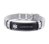 VNOX Nombre Personalizado de Acero Inoxidable Grabable ID de Alerta Médica ICE Pulsera Ajustable Sos Emergencia Personalizada para Hombres Mujeres