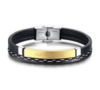 VNOX Personaliza Grabado Gratuito Trenzado de Cuero de PU Chapado en Negro Etiqueta de Identificación de Acero Inoxidable Pulsera Pulsera Brazalete para Hombres Niño