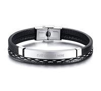 VNOX Personaliza Grabado Gratuito Trenzado de Cuero de PU Chapado en Negro Etiqueta de Identificación de Acero Inoxidable Pulsera Pulsera Brazalete para Hombres Niño