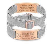 VNOX Personalizable Pulseras para Hombres Médica : Mujeres y Niños, Acero Inoxidable, Correa elástica Pulsera de Identificación Médica de Emergencia, Grabado Pulseras, Rosa