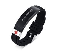 VNOX Personalización Acero Inoxidable ID Alerta Médica Personalizada Pulsera Goma Mensaje Iidentificación Médica Ajustable Pulsera Silicona