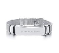 VNOX Personalizado Grabado Gratis 2 Tonos de Acero Inoxidable Placa de Identificación Etiqueta ID Banda de Malla Pulsera Ajustable Pulsera para Hombres Mujeres