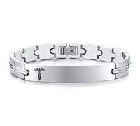 VNOX Personalizar Pulseras Médicas Emergencia Personalizadas Nombre de Identificación Etiqueta Acero Inoxidable Enlace Identificación Pulsera de Alerta Médica Pulsera para Hombres,Ajustable 21.5cm