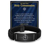 VNOX Pulsera con versículo bíblico con cruz de bandera estadounidense para hombres, adolescentes, niños, regalos de cumpleaños, joyería religiosa cristiana para hombre, Pascua, San Valentín, bautizo