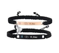 VNOX Pulsera de pareja para hombre y mujer, regalo: pulseras de cuero para hombre, plata, 21 cm de longitud, joyas para papá, hijo, hermano, marido, te quiero, 21 cm, Acero inoxidable