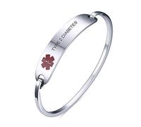 VNOX Pulsera médica para mujer, de acero inoxidable, con alerta médica de emergencia, grabado gratuito, 18 cm, Sin aguja ni Bp este brazo, Piedra de lava