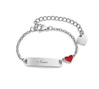 VNOX Pulsera Personalizada Para Niñas y Niños, Pulseras Personalizado para Hija, Brazalete para Niñas Grabable, Dije de Enlace Etiqueta de Corazón, Brazalete con Nombre de Plata,Pulseras para Niña