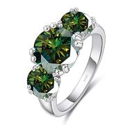 VNsdSD Anillo de boda moissanita amarillo/azul/rosa 5 quilates for mujer, 3 piedras color D VVS1, anillos diamante plata ley 925, compromiso aniversario con certificado(Green,5)