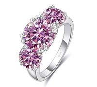 VNsdSD Anillo de boda moissanita amarillo/azul/rosa 5 quilates for mujer, 3 piedras color D VVS1, anillos diamante plata ley 925, compromiso aniversario con certificado(Pink,7)