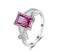 VNsdSD Anillo de boda moissanita talla esmeralda 3 quilates for mujer, color D VVS1, anillo diamante blanco/verde/rosa, anillos compromiso aniversario for con certificado(Pink,6)